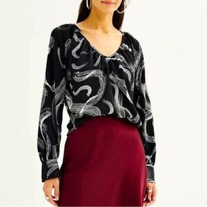 Nine West Black and White Swirl Blouse